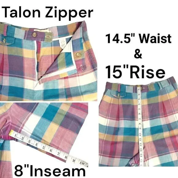VTG 80s Colorful Plaid Ultra High Rise Cotton Mom Shorts Size 12 *fits like Med - Picture 12 of 15